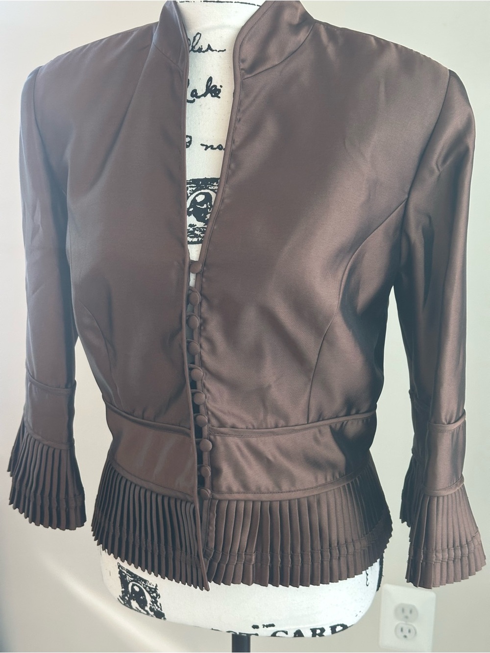JS Collections Brown Satin Pleated Hem Blazer Fits like a small- Gorgeous